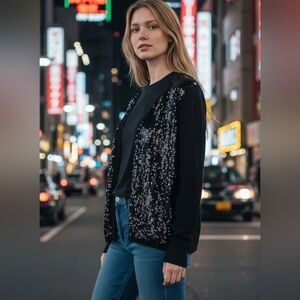 James Gries NWOT 100% Cotton Knit L Sleeve Sweater With Front Sequin Design L